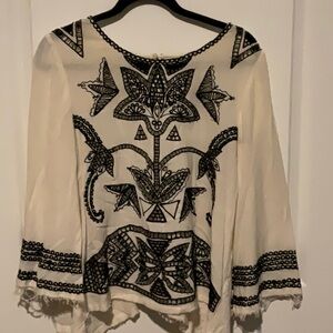 Free People Black and White Embellished Blouse
